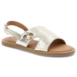 Sandały damskie Vinceza, na płaskim obcasie eleganckie ze sprzączką z ozdobą, złote, 17378-GD. Żółte sandały VINCEZA, z aplikacjami, eleganckie, bez obcasa, na płaskiej podeszwie, bez zapięcia. Za 109.00 zł.