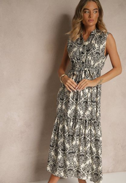 Czarna Sukienka z Wiskozy Bez Rękawów z Paskiem z Wiązaniem Filanesse. Czarne sukienki Renee, na spotkanie biznesowe, na lato, l, bez wzorów, z wiskozy, eleganckie, bez kołnierzyka, bez ramiączek, maxi, rozkloszowane. Za 99.99 zł.