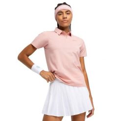 Damska tenisowa koszulka polo pique sport.tennis Siroko Court Pink. Czerwone bluzki SIROKO, bez wzorów, bez kołnierzyka, bez ramiączek. Za 211.00 zł.