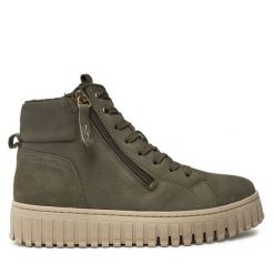 Botki Tamaris. Brązowe botki Tamaris, bez wzorów, bez obcasa, na płaskiej podeszwie, bez zapięcia. Za 529.99 zł.