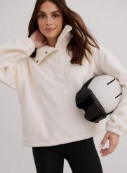 Damska bluza oddychająca z futerkową podszewką Polar Fleece Long Sleeve kremowa. Białe bluzy AIM'N, s, z aplikacjami, z materiału, bez kaptura. Za 508.00 zł.