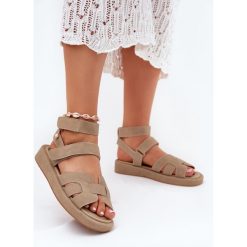 Boto Sandały Damskie Z Rzepami Khaki Uvissa beżowy. Brązowe sandały bez wzorów, eleganckie, bez obcasa, na platformie, bez zapięcia. Za 147.75 zł.