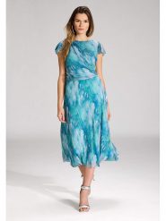 SWING Sukienka w kolorze turkusowo-niebieskim rozmiar: 40. Niebieskie sukienki Swing, bez wzorów, bez kołnierzyka, bez ramiączek, midi. Za 217.99 zł.