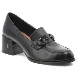 Półbuty damskie Vinceza, cholewka ze skóry naturalnej licowej wsuwany fason z ozdobnym paskiem i metalową klamrą, czarne, 18116. Czarne czółenka VINCEZA, bez wzorów, ze skóry, bez obcasa, na obcasie, bez zapięcia. Za 179.00 zł.