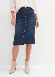 Spódnica dżinsowa z ozdobnymi guzikami. Czarne spódnice bonprix, bez wzorów, klasyczne, mini. Za 112.99 zł.