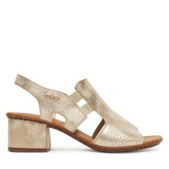Sandały Rieker. Żółte sandały Rieker, bez wzorów, bez obcasa, na słupku, bez zapięcia. Za 319.99 zł.