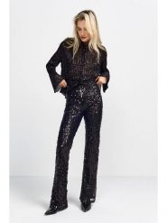 Rich & Royal Spodnie w kolorze czarnym z cekinami rozmiar: 42. Czarne spodnie materiałowe Rich & Royal, bez wzorów, z materiału, z podwyższonym stanem. Za 252.99 zł.