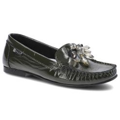Zielone Mokasyny Nessi Damskie Eleganckie Obuwie. Zielone mokasyny Nessi, z aplikacjami, z lakierowanej skóry, bez obcasa. Za 259.00 zł.