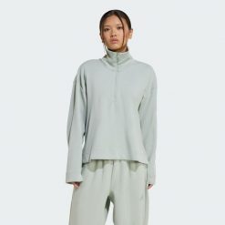 Bluza Soft Lux Quarter-Zip. Zielone bluzy Adidas, l, bez wzorów, z bawełny, bez kaptura. Za 309.05 zł.