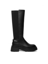 Nine West Kozaki CEO-MUNA-01 Czarny. Czarne kozaki Nine West, z materiału, bez obcasa, na płaskiej podeszwie, bez zapięcia. Za 349.99 zł.