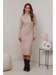Soft Cashmere Sukienka dzianinowa w kolorze beżowym rozmiar: 38/40. Brązowe sukienki Soft Cashmere, na co dzień, bez wzorów, z dzianiny, klasyczne, bez kołnierzyka, bez ramiączek, midi, proste. Za 96.83 zł.