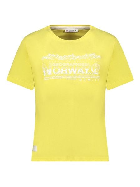 Geographical Norway Koszulka w kolorze żółtym rozmiar: L. Żółte bluzki Geographical Norway, l, bez wzorów, z bawełny, bez kołnierzyka, bez ramiączek. Za 68.95 zł.