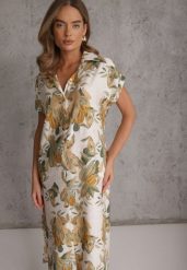 Zielona Sukienka w Kwiaty z Wiskozy o Pudełkowym Fasonie Aedonia. Zielone sukienki Renee, na co dzień, l, bez wzorów, z tkaniny, boho, bez kołnierzyka, bez ramiączek, midi. Za 119.99 zł.