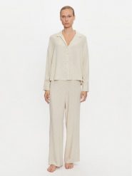 Calvin Klein Underwear Piżama 000QS7426E Beżowy Relaxed Fit. Brązowe piżamy Calvin Klein Underwear, bez wzorów, z wiskozy, bez ramiączek. Za 279.99 zł.