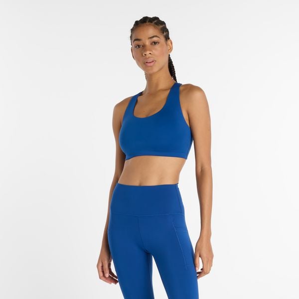 Biustonosz New Balance WB51053GAB – niebieski. Niebieskie bielizna sportowa New Balance, l, bez wzorów, z lycry. Za 259.99 zł.