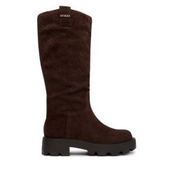 Kozaki Guess. Brązowe kozaki Guess, bez obcasa, na płaskiej podeszwie, bez zapięcia. Za 824.99 zł.