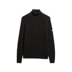 Sweter na plecionce z golfem damski Superdry. Brązowe golfy Superdry, bez wzorów, ze splotem, bez ramiączek. Za 346.50 zł.