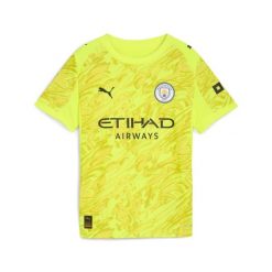 Młodzieżowa koszulka bramkarska Manchester City 25/26 PUMA Yellow Alert. Żółta bluzki Puma, m, bez wzorów, z tkaniny, młodzieżowe, bez kołnierzyka, bez ramiączek. Za 349.00 zł.