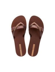 Klapki japonki damskie Ipanema Kirei. Brązowe klapki Ipanema, bez wzorów, z materiału, bez obcasa. Za 89.00 zł.
