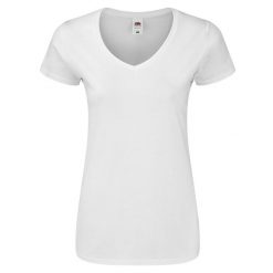 Koszulka Damska Iconic 140 Z Dekoltem V. Białe bluzki FRUIT OF THE LOOM, xs, bez wzorów, sportowe, bez kołnierzyka, bez ramiączek. Za 35.99 zł.