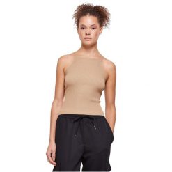 Damski dzianinowy cross-back tank top Urban Classics Rib. Brązowe koszulki sportowe Urban Classics, bez wzorów, z dzianiny, bez ramiączek. Za 198.50 zł.