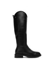 DeeZee Kozaki 5672 Czarny. Czarne kozaki DeeZee, z materiału, bez obcasa, na płaskiej podeszwie, bez zapięcia. Za 239.99 zł.