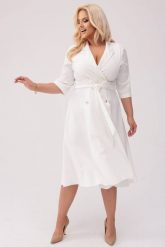 Elegancka żakietowa sukienka Marietta w kolorze ecru XXL OVERSIZE WIOSNA. Żółte sukienki Moda Size Plus Iwanek, do pracy, na wiosnę, l, bez wzorów, z elastanu, biznesowe, bez kołnierzyka, bez ramiączek, mini, oversize. Za 325.00 zł.