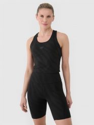 4F Crop top treningowy szybkoschnący damski - czarny S. Czarne koszulki sportowe 4f, bez wzorów, z dzianiny, bez ramiączek, na fitness i siłownię. W wyprzedaży za 59.99 zł.
