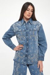Koszula jeansowa damska LIU JO. Koszule Liu Jo, bez wzorów, z jeansu, bez kołnierzyka, bez ramiączek. Za 729.00 zł.