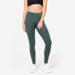 Legginsy fitness damskie Domyos slim. Brązowe legginsy DOMYOS, l, bez wzorów, z bawełny. Za 49.99 zł.