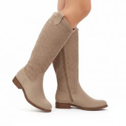 Kozaki damskie S.Barski, cholewka z materiału zapinane na suwak elegancki fason w stylu boho, beżowe, HY61-8022. Brązowe kozaki S.BARSKI, bez obcasa, bez zapięcia. Za 209.00 zł.