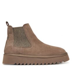 Sztyblety Tamaris. Brązowe botki Tamaris, bez wzorów, bez obcasa, na płaskiej podeszwie, bez zapięcia. Za 359.99 zł.