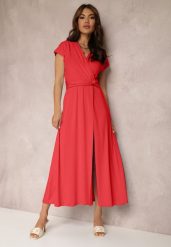 Czerwona Sukienka Kopertowa Appephone. Czerwone sukienki Renee, s, bez wzorów, z tkaniny, glamour, bez kołnierzyka, bez ramiączek, maxi, dopasowane. Za 54.99 zł.