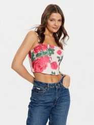 Guess Top W5RH26 WGLO2 Kolorowy Regular Fit. Topy Guess, xl, z aplikacjami, z syntetyku, bez kołnierzyka, bez ramiączek. Za 219.99 zł.