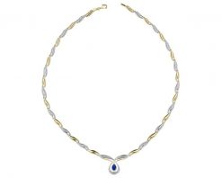 Naszyjnik z żółtego złota z diamentami i szafirem - 45 cm - próba 585. Żółte naszyjniki Apart, z diamentem, złote. Za 13,990.00 zł.