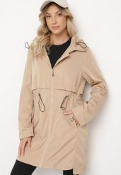 Beżowa Kurtka Parka Ściągana w Talii z Odpinanym Kapturem Milabra. Brązowe kurtki Born2be, l, z materiału. Za 199.99 zł.