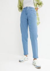 Dżinsy Mom, High Wwaist, ze stretchem. Niebieskie jeansy bonprix, bez wzorów. Za 122.99 zł.