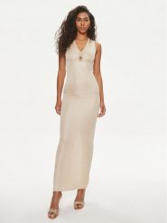 Guess Sukienka dzianinowa 4GGK90 5783Z Beżowy Bodycon Fit. Brązowe sukienki Guess, z aplikacjami, z dzianiny, bez kołnierzyka, bez ramiączek, bodycon. Za 449.99 zł.