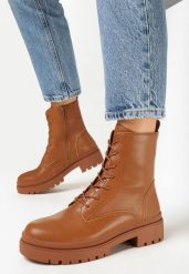 Brązowe Botki Workery z Wiązaniem Littosa. Brązowe botki Born2be, bez wzorów, bez obcasa, na płaskiej podeszwie, bez zapięcia. Za 109.99 zł.
