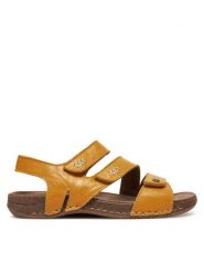 Rieker Sandały 61402-69 Żółty. Żółte sandały Rieker, bez wzorów, ze skóry, bez obcasa, na płaskiej podeszwie, bez zapięcia. Za 329.99 zł.