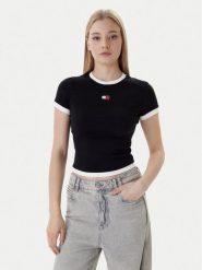 Tommy Jeans T-Shirt Badge DW0DW22575 Czarny Slim Fit. Czarne t-shirty Tommy Jeans, xs, bez wzorów, z bawełny, bez kołnierzyka, bez ramiączek. Za 169.99 zł.