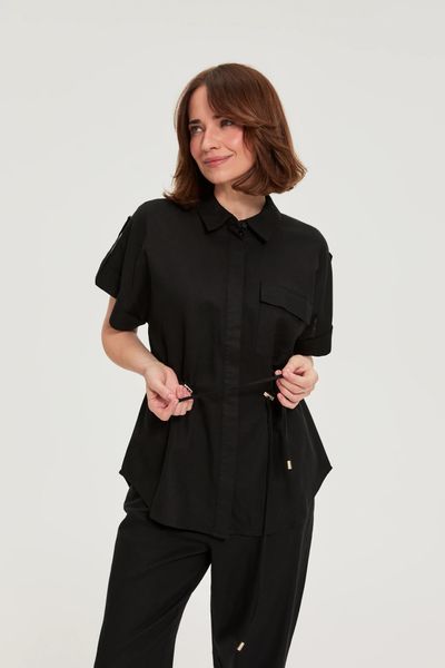 Koszula z wiązaniem czarna. Czarne koszule MOODO, l, bez wzorów, z bawełny, bez kołnierzyka, bez ramiączek. Za 129.99 zł.