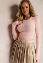 Różowy Puchaty Sweter Wełniany Ourlla. Czerwone swetry Renee, l, bez wzorów, z tkaniny, bez ramiączek. Za 34.99 zł.