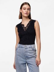 Pieces Top "Ilu" w kolorze czarnym rozmiar: M. Czarne topy Pieces, m, bez wzorów, z koronki, bez kołnierzyka, bez ramiączek. Za 79.21 zł.
