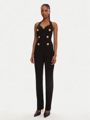 Balmain Kombinezon DF1PW145VB00 Czarny Regular Fit. Czarne sukienki Balmain, bez wzorów, z wiskozy, bez kołnierzyka, bez ramiączek. Za 7,969.00 zł.