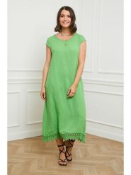 Curvy Lady Lniana sukienka w kolorze zielonym rozmiar: 44/46. Zielone sukienki Curvy Lady, na co dzień, bez wzorów, z koronki, klasyczne, bez kołnierzyka, bez ramiączek, maxi, proste. Za 127.65 zł.