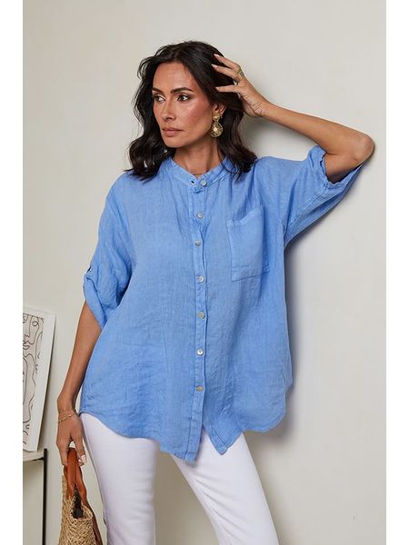 Le Monde du Lin Lniana koszula w kolorze błękitnym rozmiar: 38/40. Niebieskie koszule Le Monde du Lin, bez wzorów, ze lnu, klasyczne, bez kołnierzyka, bez ramiączek. Za 114.17 zł.