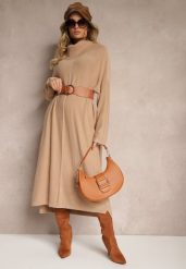 Brązowa Sweterkowa Sukienka z Wiskozą z Golfem i Eleganckimi Rozcięciami Elettrina. Brązowe sukienki Renee, na co dzień, s, bez wzorów, z wiskozy, eleganckie, bez kołnierzyka, bez ramiączek, midi. Za 99.99 zł.