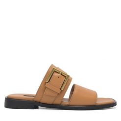 Klapki GINO ROSSI. Brązowe klapki Gino Rossi, bez wzorów, bez obcasa. Za 329.99 zł.