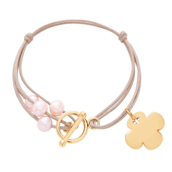 Bransoletka Anne II, pozłacana. Brązowe bransoletki Lilou, z perłą, pozłacane. Za 240.00 zł.